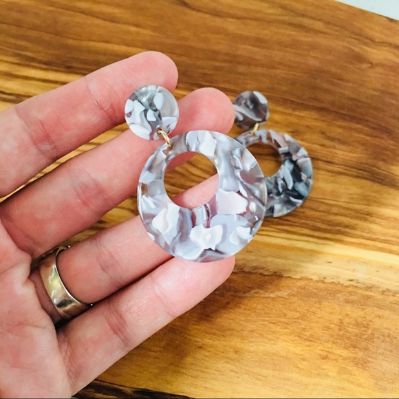 Gray Tortoise Round Pendant Earrings - Picture 8 of 8